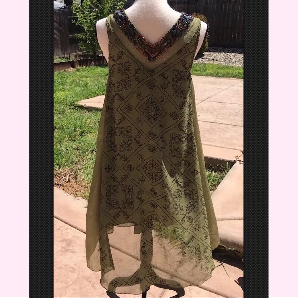 Free People Beaded Green Sheath Dress Size XS